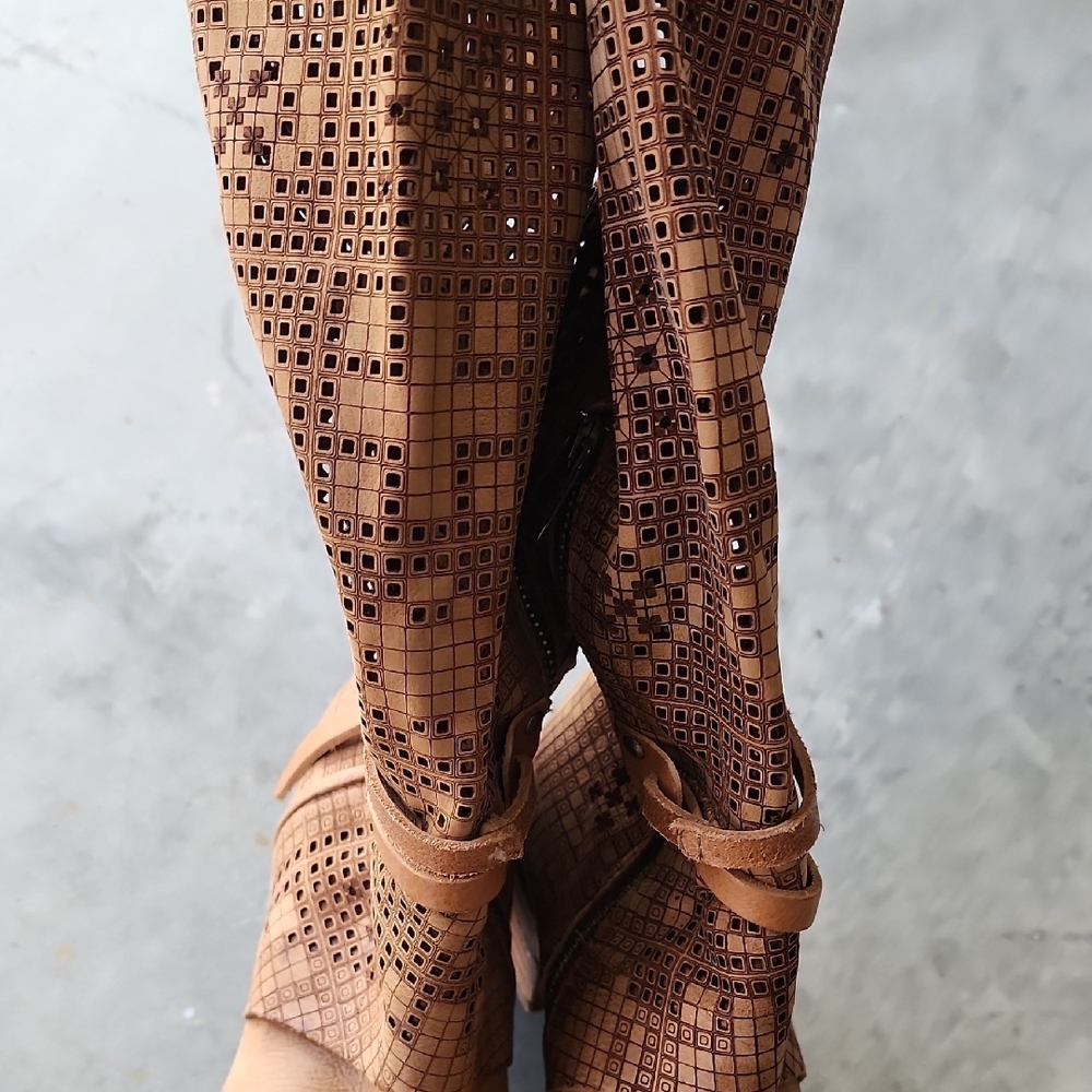 A.S.98 GENE Tan Perforated  Leather Boots with Buckle Detail - Picture 3 of 16